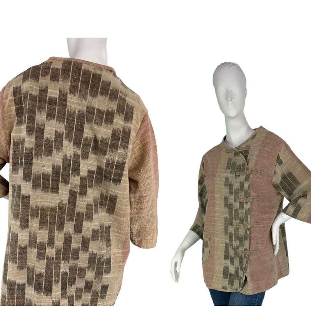 Earth Treasures Vintage Handwoven Thailand Cotton Jacket Neutral Colors Size M